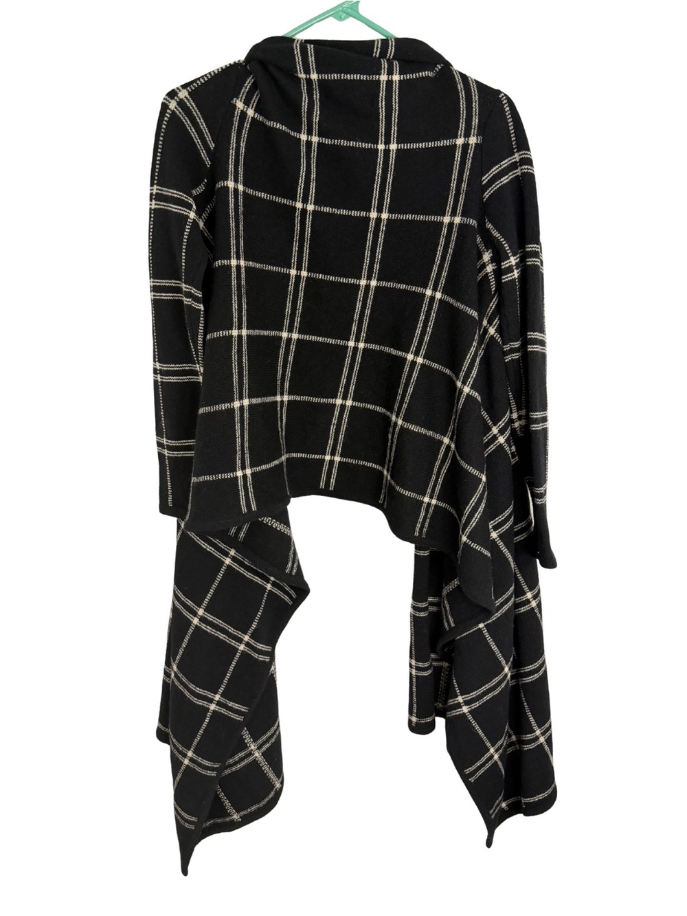 Lauren Ralph Lauren Black & Ivory 100% Lambswool Plaid Open Front Cardigan - Picture 2 of 7